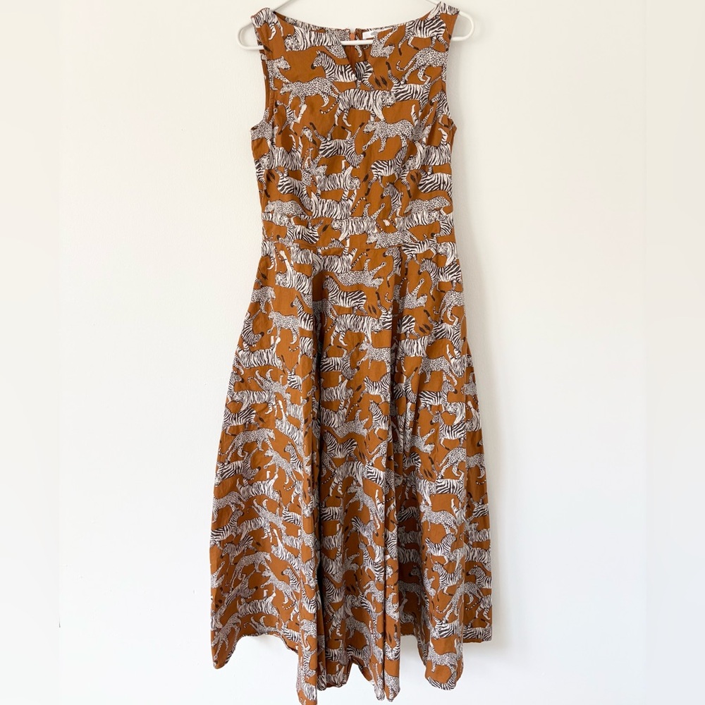 eShakti Rust Black White Zebra Cheetah Print Sleeveless Belted Maxi Dress Medium - Picture 6 of 10